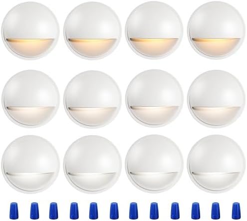 CLOUDY BAY [12 Pack] 3CCT Low Voltage LED Deck Lights Outdoor,2700K/3500K/5000K Selectable,Landscape Step Stair Railing Fence Light Wired,3W,12V-24V AC/DC Deck Lighting Fixtures,White by CLOUDYBAY