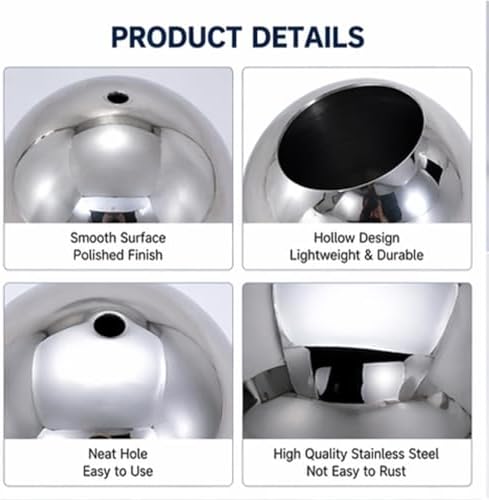 Stainless Steel Hollow Sphere Mirror Polished Decorative Metal Ball for Stair Railing Gate Fence Garden and DIY Projects,250mm - Image 3