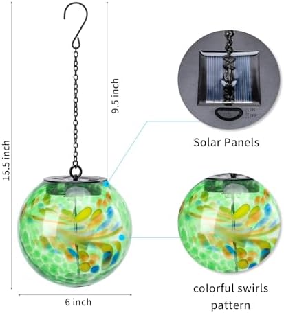 VCUTEKA Glass Solar Lanterns Outdoor Green Hanging Solar Lights for Outside - Image 2