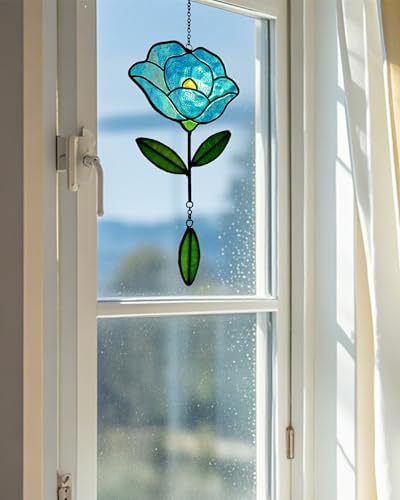 Stained Glass Window Hangings, Handcrafted Garden Suncatchers for Window and Home Decor, Unique Artisan Glass Ornaments for Indoor and Outdoor Use, Blue - Image 4