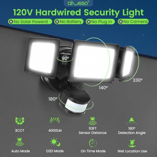 ALUSSO Motion Sensor Outdoor Lights, 40W 4000LM Flood Lights Outdoor 120V - Image 2