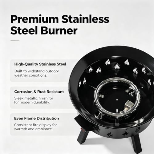 Portable Propane Fire Pit 19" 50000 BTU Cover Carry Kit Smokeless, Black - Image 5