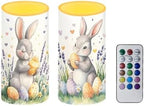 Floral Bunny Easter Egg Flameless Candles Battery Operated Candles with Timer Remote Control LED Pillar Lights for Easter Day Party Home Decorations by Merkmak