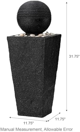 Glitzhome Outdoor Water Fountain with LED Light & Pump, Black Pedestal Sphere Fountain Decorative Water Fountains, Modern Waterfall Floor Fountain with Pebbles for Garden Patio Decor Porch, 31.75”H - Image 3