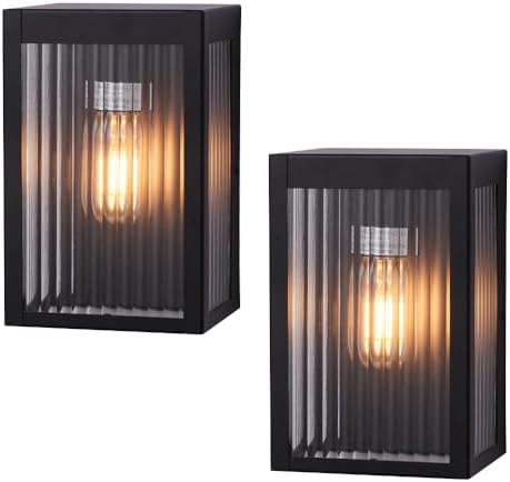 Cerdeco 9" Modern Outdoor Wall Light with Striped Tempered Glass,2 Pack by Cerdeco