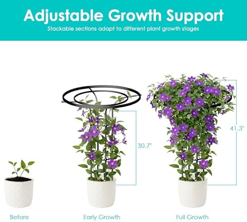 Umbrella Garden Trellis for Climbing Plants Outdoor, 41.3" Mushroom Top Trellis Stackable, Tall PE-coated Metal Obelisk Trellises for Potted Plants, Topiary Tower Vine Support for Rose, Bean, Clematis - Image 5