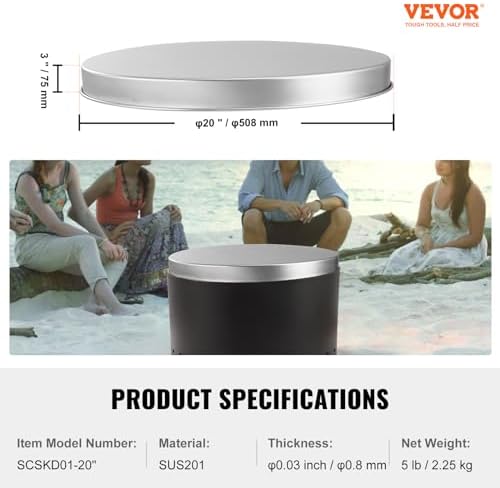 VEVOR Fire Pit Cover Lid, Compatible with The Solo Stove Bonfire 20" Portable Firepit Spark Screen,Stainless Steel Metal Cover, Wood Burning and Camping Stove Accessory, for Outdoor Patio Backyard - Image 7
