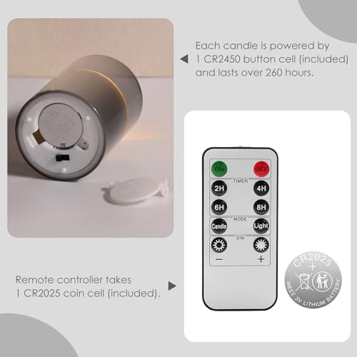 Eywamage Grey Glass Flameless Pillar Candles with Remote Batteries Set of 5 - Image 3