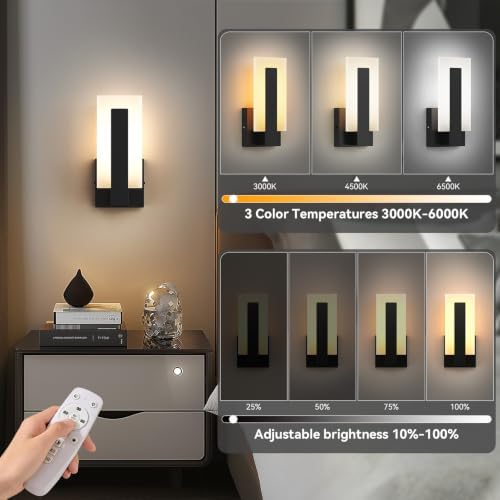 Modern LED Wall Sconces 3CCT 10%-100% Dimmable Hardwired Wall Mount Light Set of 2, Black Up and Down Wall Lamp, Bathroom Vanity Light, Indoor Wall Lights for Hallway, Bedroom, Living Room - Image 3
