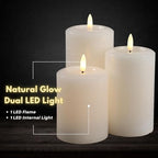 LumiPur Essentials Natural Glow Flameless Flickering Wax Pillar 3 Pack LED Candles (3" x 4" 5" & 6") Winter White - Image 3