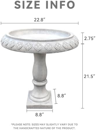 Kante 24.25 Inch Tall Handmade Concrete Birdbath, Elegant Outdoor Garden and Backyard Decor, Textured - Image 6