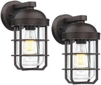 Emliviar 2 Packs Outdoor Wall Lamps, Patio Wall Lighting Waterproof with Clear Tempered Glass, Vintage Exterior Lights in Oil Rubbed Bronze Finish, GE255BL-2PK ORB by EMLIVIAR
