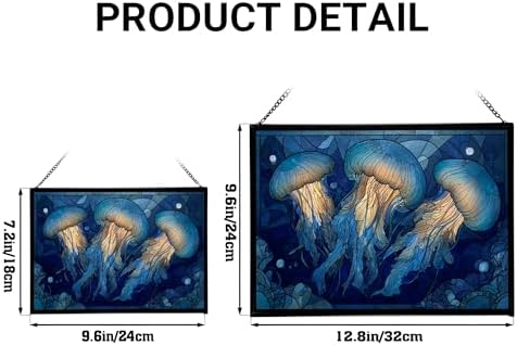 Jellyfish Floating in Moonlit Waters Rectangular Stained Glass Suncatcher – Hanging Window Panel with Animal & Nature Scene – Vibrant Glass Art Gift for Wildlife, Fantasy, Nature Lovers NMAUJn - Image 4
