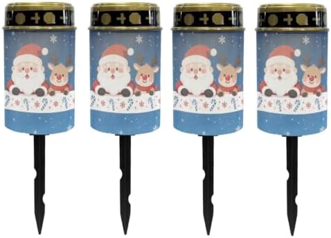 Poceacles Christmas Solar Lights Outdoor Solar Powered Cemetery Stake Lights Grave Lamp Landscape Lighting Waterproof Grave Flameless Candles, Santa Claus Reindeer Blue, Pack of 4 by Poceacles