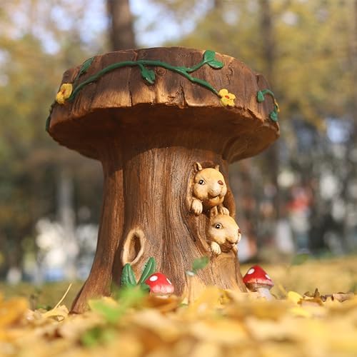 14”H Resin Fairytale Squirrel Statue Mushroom Stool Garden Decor - Image 3