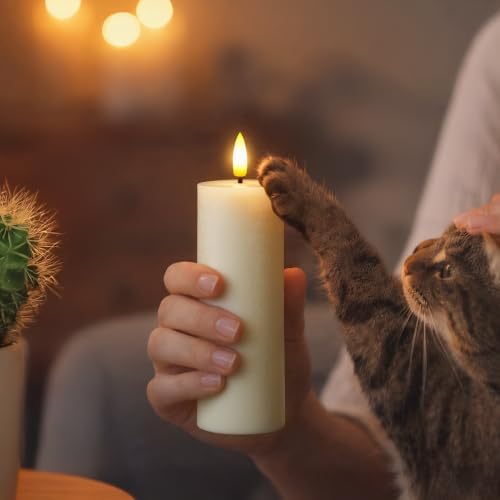 Flameless Real Wax Pillar LED Candles with Remote Control, Battery Operated Cycle Timer Ivory Pack of 4 Flickering 3D-Wick Warm Light for Indoor Home Decor (2.2" x 4" 6" 8" 10") - Image 5