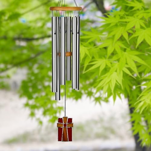 Woodstock Wind Chimes for Outside, Outdoor Decor, Garden, Patio and Front Porch Decor, (28") Memorial Sympathy Wind Chimes Amazing Grace Wind Chime Stained Glass Cross Christmas Gifts (AGS) - Image 2