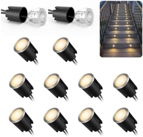 LED Recessed Deck Lights with Protecting Shell, IP68 Waterproof Warm White, 0.6W Outdoor Landscape Lighting, 12V Low Voltage Deck Lights Kit for Yard Step Riser Stair Decoration, 12 Pack by Sunmerit
