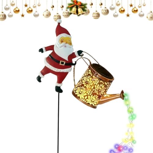 Solar Christmas Lights Outdoor Santa Claus Watering Can Metal Stake Lamp by Unknown