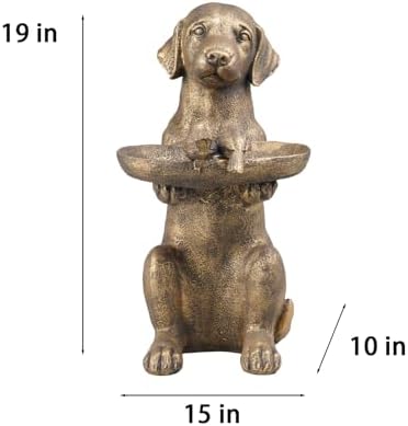 Cynkeyee Outdoor-Statues Garden Decor Bird Bath - Large Dog Statue Bird Feeder Statues for Outside Yard Lawn Patio Gardening Gifts for Women Fairy Garden 15x10x19 Inch (Copper) - Image 2