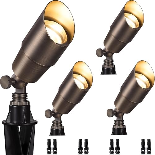 SUNVIE Solid Brass Low Voltage Landscape Lights Outdoor Landscape Lighting 12V Heavy Duty Outdoor Landscape Spotlights for Yard House, Waterproof Classic Bronze Spot Light Fixture without Bulb, 4 Pack by SUNVIE