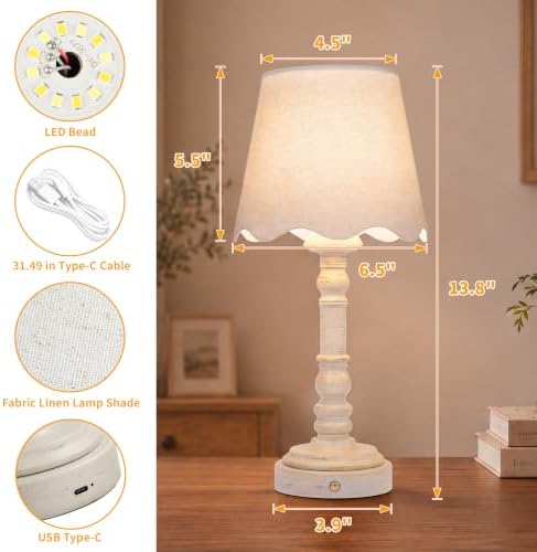 ShineTech 14" Small Table Lamps for Bedroom Rechargeable Cordless, Set of 2 - Image 4