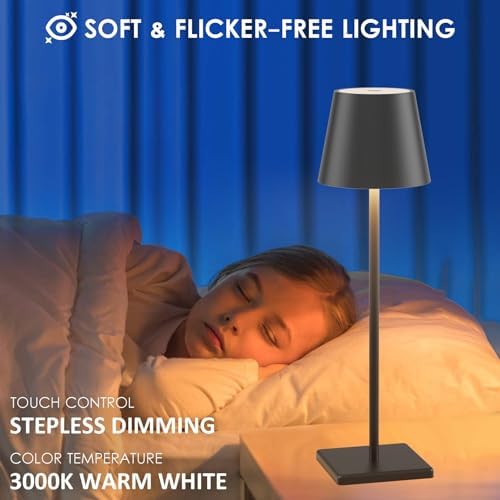 Cordless Table Lamp 5000mAh LED Rechargeable Lamp Black, 4-Pack - Image 4
