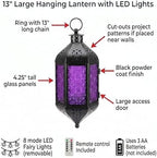 Vela Lanterns Hanging Moroccan Lantern with LED Twinkle Fairy Lights - Exotic Decorative Patio & Porch Decor, Indoor Outdoor Candle Lamp Holder with Chain (13" Large, Purple Glass) - Image 6
