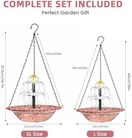 Solar Bird Bath Fountain, Hanging Bird Bath with Solar Powered Water Fountain, Outdoor Bird Bath Bowl with Chain Hook, Garden Patio Balcony Decor, Attract Birds & Keep Water Fresh (Pink) - Image 3