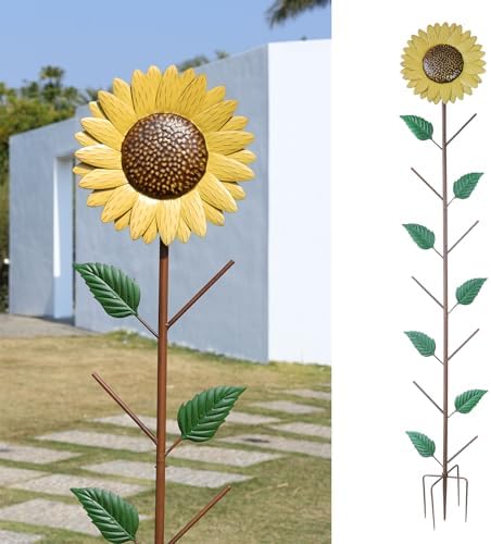 72" H Metal Sunflower Glass Bottle Tree Stake,Wine Bottle Tree,Yard Decor by SMQLJXC