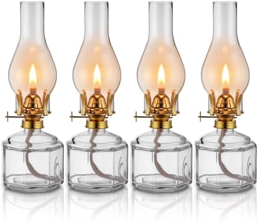 Yahenda 4 Pcs Large Oil Lamps for Indoor Use Hurricane Lamp, Clear, Gold by Yahenda