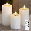 Yeelida Remote Flameless Flickering Pillar Candles with Candle Grease Effect,Pack of 3 White LED Battery Oprated 2/4/6/8 Hours Timer Real Wax Electric Candles(3x4,5,6 Inches) by Yeelida