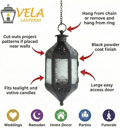 Vela Lanterns Decorative Indoor Hanging Candle Lantern, Clear, 2-Pack - Image 5
