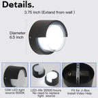 2-Pack Black Circular Aluminum Outdoor Wall Sconces - Image 2