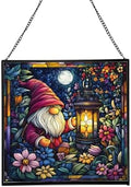 Candlelight Gnome Night Stained Glass Suncatcher – Square Hanging Window Panel for Home or Greenhouse – Whimsical Glass Art Gift for Garden Lovers, Christmas, Halloween, Father Days 69ifQy by Custom