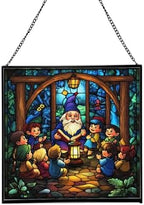 Gnome Storyteller Stained Glass Suncatcher – Square Hanging Window Panel for Home, Garden, Nursery, Halloween, Christmas, Memorial Day – Whimsical Glass Art Gift for Gnome Lovers 0fy5t1 by Custom