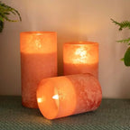 Flameless Candles Set of 3 Orange Glass LED Pillar Candle with Remote Timer - Image 3