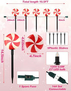10.5FT Christmas Pathway Lights, 5PK LED Candy Cane Yard Stake Lights - Image 2