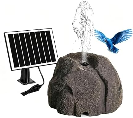 Realistic Granite Rock Solar Bird Bath Fountain - Premium Solar Fountain for Bird Bath, Full Water Pump Kit & Nozzles to Attract Hummingbirds to Your Garden (Grey) by Unknown