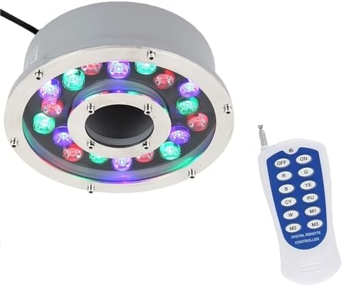 Submersible LED Fountain Light - Underwater Pool Lamp, IP68 Waterproof Ring Middle Hole Pond Lighting, 12/24V RGB Landscape Lamp, with Remote Control(24W(12V)) by Unknown