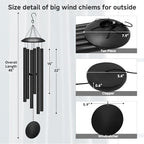 45" Large Wind Chimes for Outside, 6 Thick and Bold Aluminum Tubes (Black) - Image 2