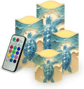 Sea Turtle Candle with Remote Control Electric LED Pillar Candle Timer Color Changing Long Lasting 4 Pcs Battery Candles by Uorisanigo