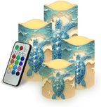 Sea Turtle Candle with Remote Control Electric LED Pillar Candle Timer Color Changing Long Lasting 4 Pcs Battery Candles by Uorisanigo