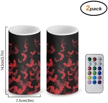Halloween Red Bat Flameless Candles with Remote Battery Operated Candles with Timer LED Pillar Lights for Trick or Treat Home Banquet Decoration Gifts - Image 2