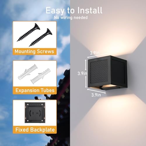 Solar Sconce Lights Outdoor, Motion Sensor, Dimmable Up and Down, Multiple Lighting Modes, Three Large Solar Panels, IP65 Waterproof for Yard Fence Patio Garage Porch, Modern Black Shell - Image 2