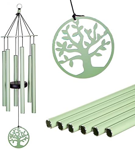 Evergreen Hand Tuned Tree of Life Wind Chime for Outside | Scale of C | Deep Tone | Powder-Coated Metal | Green | 27-Inches Tall | Memorial Gift for Home Garden Decoration by EvergreenGarden