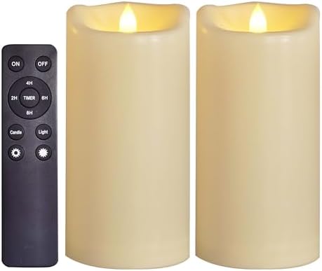 Large Outdoor Battery Flameless Pillar Candles Remote Timer 4”x8” 2Pack by CANDLE+CHOICE