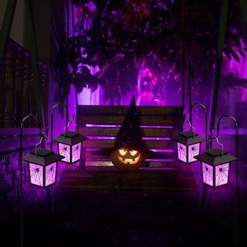 4 Pack Halloween Solar Lights 4.7 Inch Spider Purple Solar Pathway Lights - Image 3