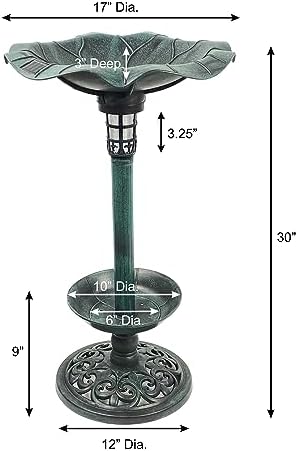 Westcharm 30 Inch Solar Powered LED Lighted Birdbath with Planter Bowl for Outdoors Yard Outside Outdoor Garden Decoration Pedestal Base Stand - Verdigris Green Polyresin Solar Bird Bath with Planter - Image 7