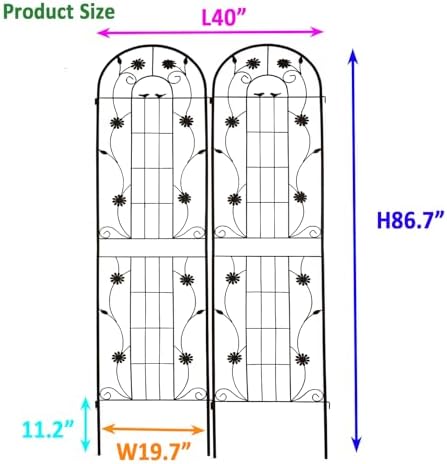 2 Pack Black Metal Garden Trellis Rustproof Plant Support Frame - Image 2